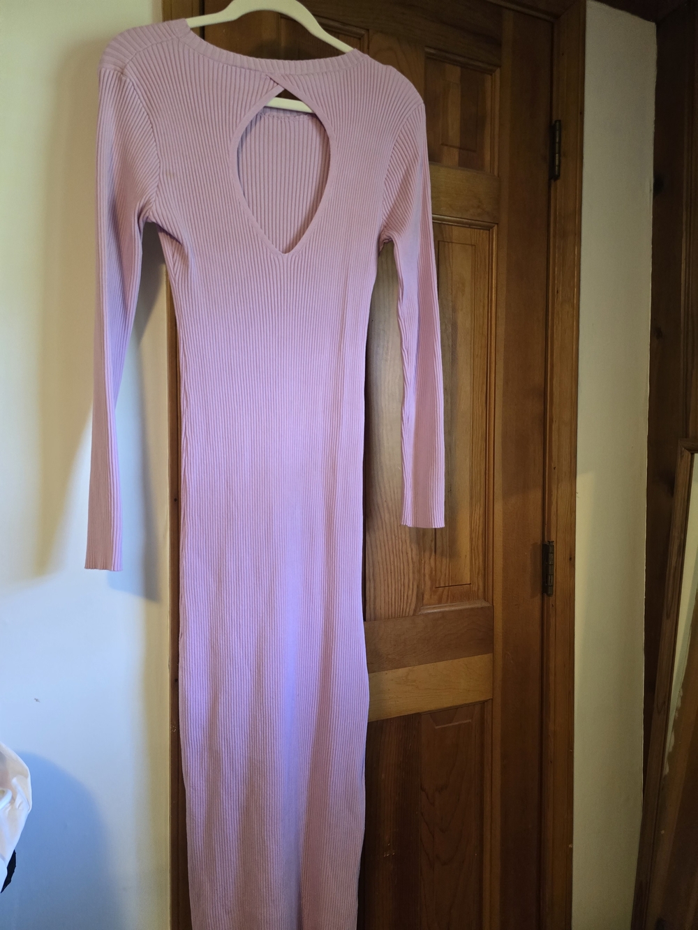Slim Ribbed Long-Sleeve Midi Dress - Dusty Pink - Picture 9 of 15